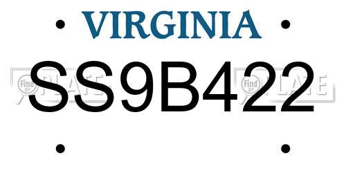 SS9B422 Virginia License Plate