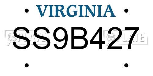 SS9B427 Virginia License Plate