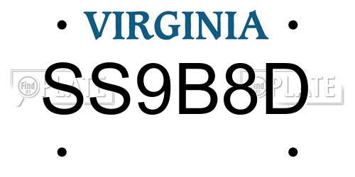 SS9B8D Virginia License Plate