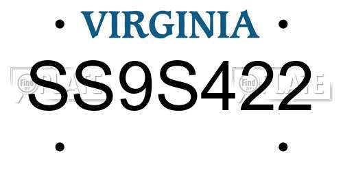 SS9S422 Virginia License Plate