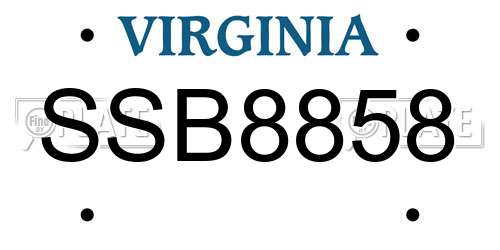 SSB8858 Virginia License Plate