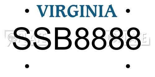 SSB8888 Virginia License Plate