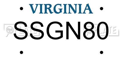 SSGN80 Virginia License Plate