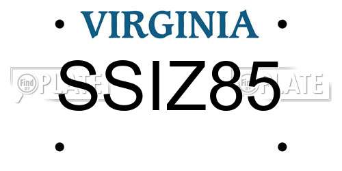 SSIZ85 Virginia License Plate