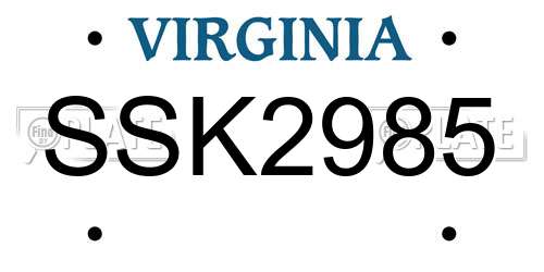 SSK2985 Virginia License Plate