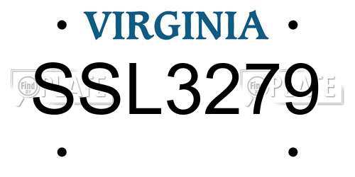 SSL3279 Virginia License Plate