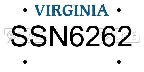 SSN6262 Virginia License Plate