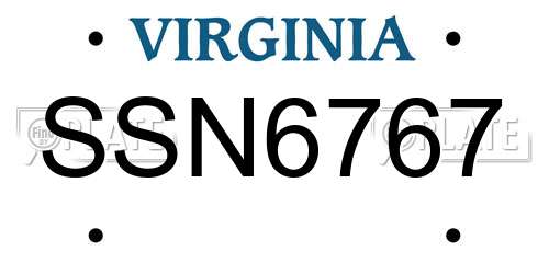 SSN6767 Virginia License Plate