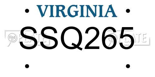 SSQ265 Virginia License Plate