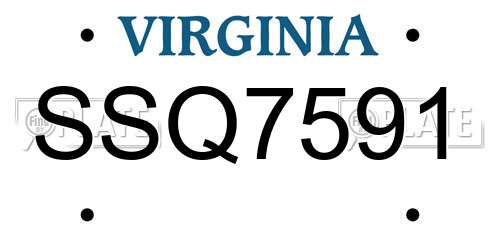 SSQ7591 Virginia License Plate