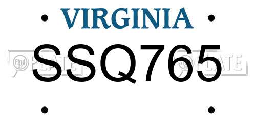 SSQ765 Virginia License Plate