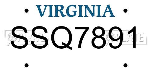 SSQ7891 Virginia License Plate
