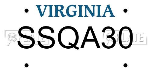 SSQA30 Virginia License Plate