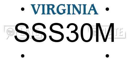 SSS30M Virginia License Plate