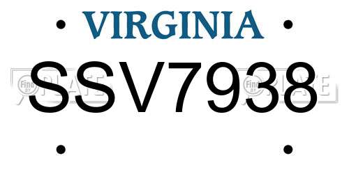 SSV7938 Virginia License Plate