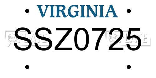 SSZ0725 Virginia License Plate