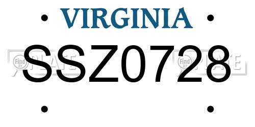 SSZ0728 Virginia License Plate