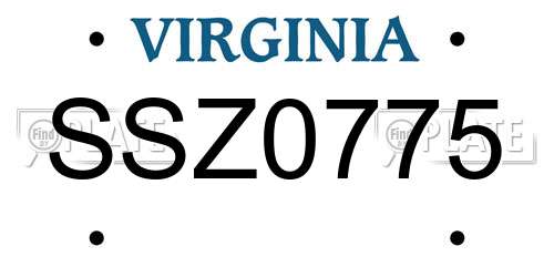 SSZ0775 Virginia License Plate