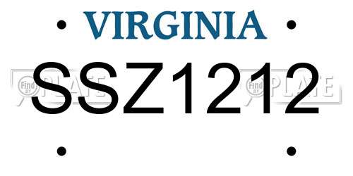 SSZ1212 Virginia License Plate