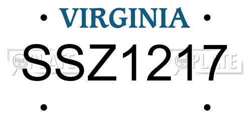 SSZ1217 Virginia License Plate