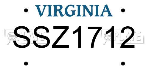 SSZ1712 Virginia License Plate
