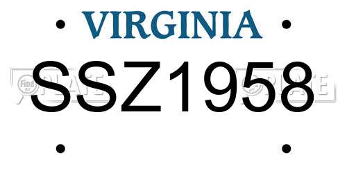 SSZ1958 Virginia License Plate