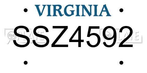 SSZ4592 Virginia License Plate