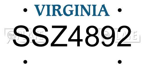 SSZ4892 Virginia License Plate