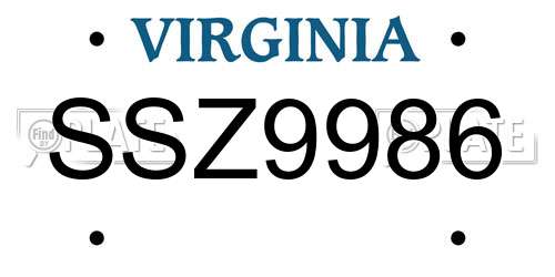 SSZ9986 Virginia License Plate