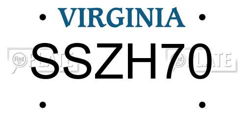SSZH70 Virginia License Plate