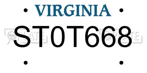 ST0T668 Virginia License Plate