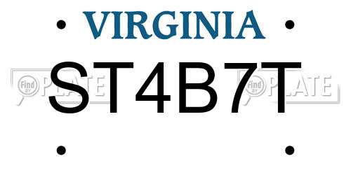 ST4B7T Virginia License Plate