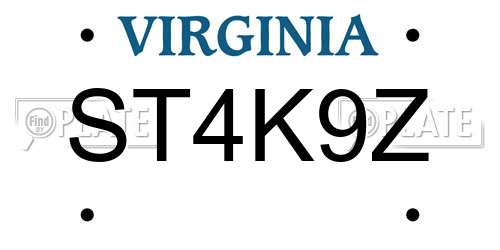 ST4K9Z Virginia License Plate
