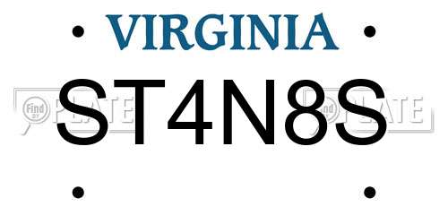 ST4N8S Virginia License Plate