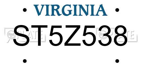 ST5Z538 Virginia License Plate