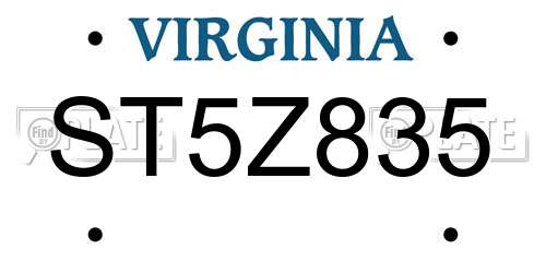 ST5Z835 Virginia License Plate