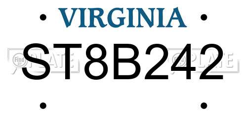 ST8B242 Virginia License Plate
