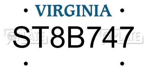 ST8B747 Virginia License Plate