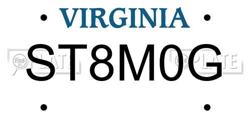 ST8M0G Virginia License Plate