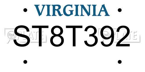 ST8T392 Virginia License Plate