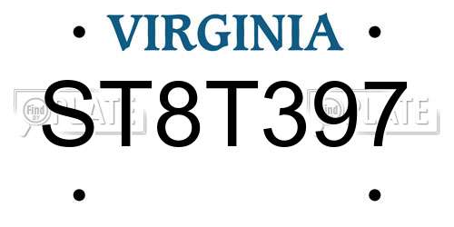 ST8T397 Virginia License Plate