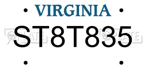 ST8T835 Virginia License Plate