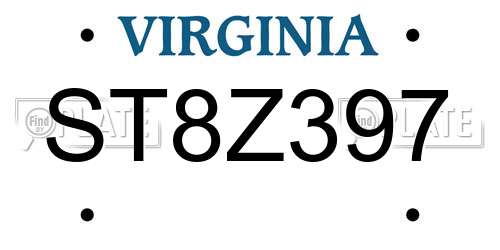 ST8Z397 Virginia License Plate