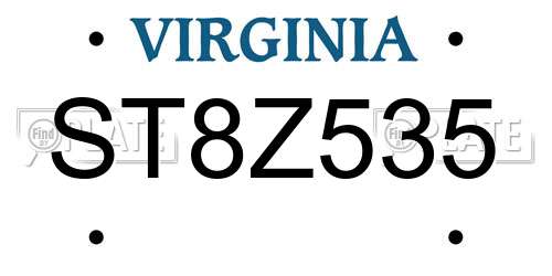 ST8Z535 Virginia License Plate