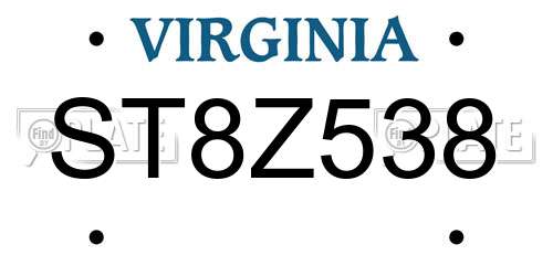 ST8Z538 Virginia License Plate