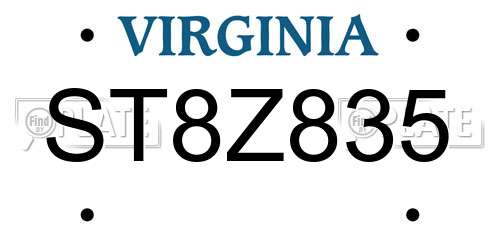 ST8Z835 Virginia License Plate