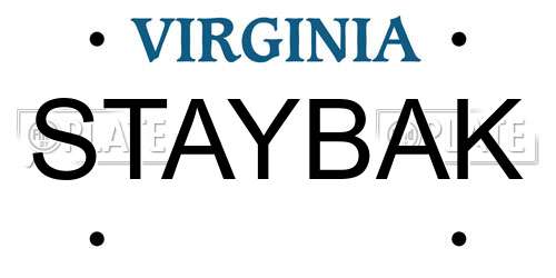STAYBAK Virginia License Plate