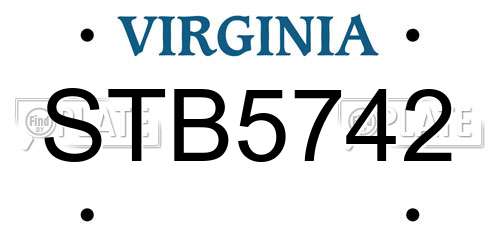 STB5742 Virginia License Plate