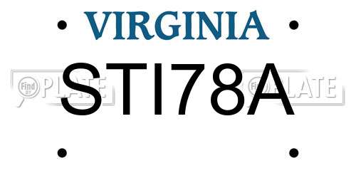 STI78A Virginia License Plate