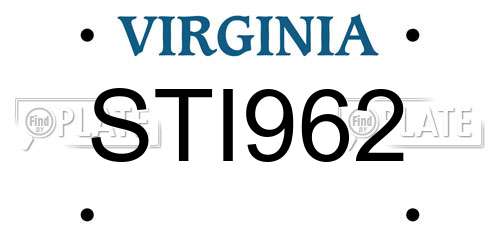 STI962 Virginia License Plate